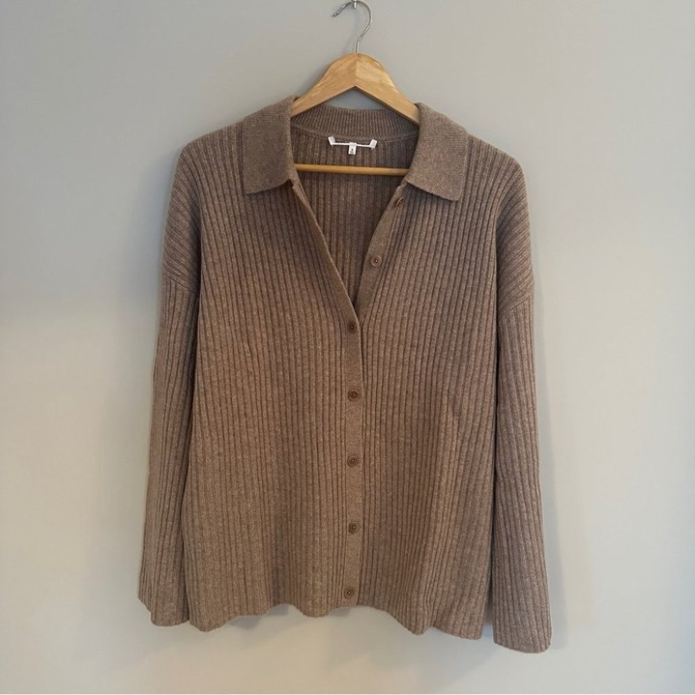 Reformation Fantino Cashmere Collared Cardigan in Oatmeal Beige - size S - Picture 4 of 9